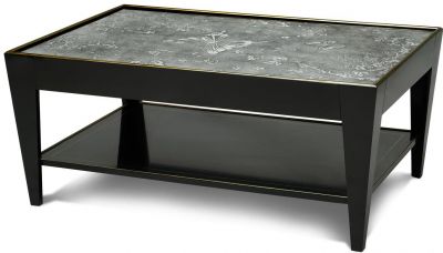 Cocktail Table Scarborough House Butterfly Engraved Mirror Top Black Noir Gold