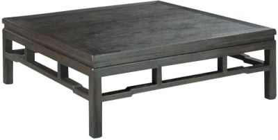 Cocktail Table WOODBRIDGE Ming Asian Square Framed Top Squared Posts Post Worn