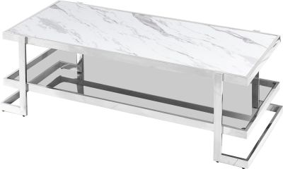 Coffee Table Cocktail Contemporary Marble Silver Glass