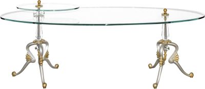 Coffee Table Cocktail DIJON Oval Champagne Solid Brass Glass Cast Iron Handmade