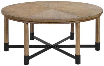 Coffee Table Cocktail Round Top Wire-Brushed Distressed Cerused Aged Bronze