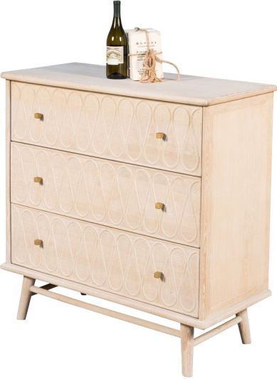 Commode Chest of Drawers SARREID Contemporary Tall Brushed Gold Beige Oak 3