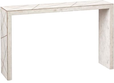Console BUNGALOW 5 ELGIN Polished Brass White Inlay Marble Inlaid