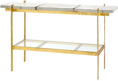 Console BUNGALOW 5 ROMEO Industrial Gold Leaf Cast Beveled Glass Iron 1 -Shelf