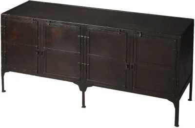 Console Cabinet Industrial Chic Metalworks Rugged Black Distressed Gray Iron