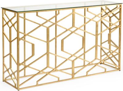 Console TRELLIS Clear Antique Gold Leaf Beveled Glass Iron