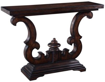 Console Table Cambridge Dark Rustic Solid Wood Pecan Old World Scroll Design