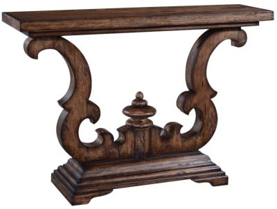 Console Table Cambridge Rustic Pecan Distressed Solid Wood Old World Scroll
