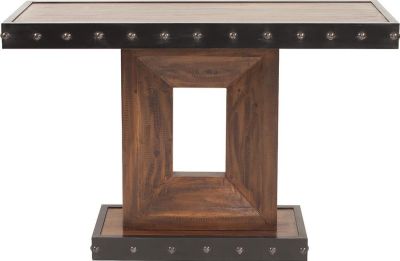 Console Table HOWARD ELLIOTT Rustic Walnut Stain Black Silver Wood Iron Padded