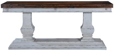 Console Table Italian Rustic Tuscan Antiqued White Pillars, Pecan Wood Fold Out