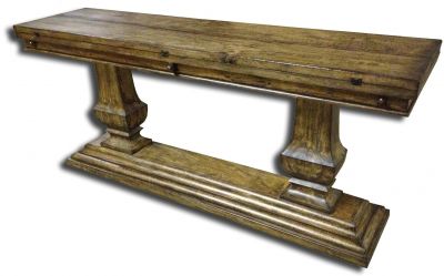 Console Table Italian Rustic Tuscan Distressed, Fold Out Top, Chunky Pillar Legs
