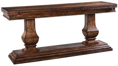 Console Table Italian Rustic Tuscan Distressed Pecan Fold Out Top, Pillar Legs