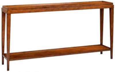 Console Table Narrow Lipped Top Hand-Rubbed Distressed Rustic Acacia Wood Shelf