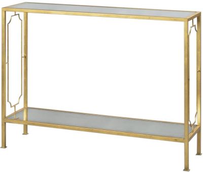 Console Table Narrow Portrait Antique Mirror Top Gold Metal Straight Legs Shelf