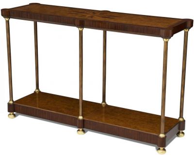 Console Table Scarborough House Compass Top, Mixed Marquetry, Iron Posts, Brass