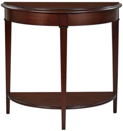 Console Table Small Demilune Chocolate Dark Brown Hand-Rubbed Wood Ogee Edge