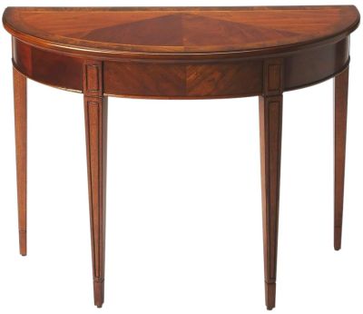 Console Table Traditional Antique Demilune Tapered Legs Olive Ash Burl