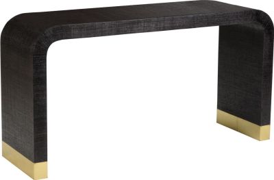 Console Table WATERFALL Antique Brass Black Raffia