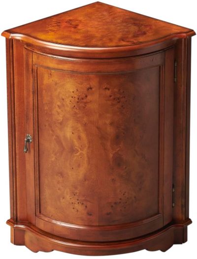 Corner Cabinet Antique Brass Distressed Hammered Olive Ash Burl Rubberwood