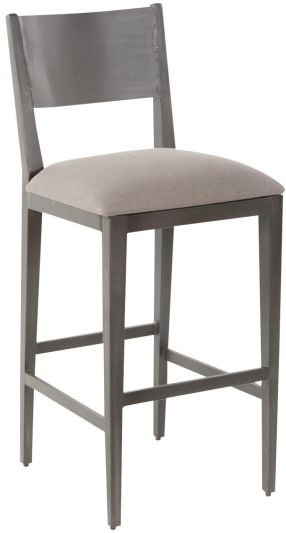 Counter Stool AUDREY Distressed Gray Natural Upholstery Linen Reclaimed Wood