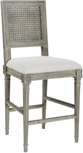 Counter Stool BUNGALOW 5 ANNETTE Natural Linen Gray Cerused Oak Frame Cane Seat