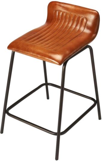 Counter Stool Contemporary Brown Distressed Black Urethane Foam Iron Lea