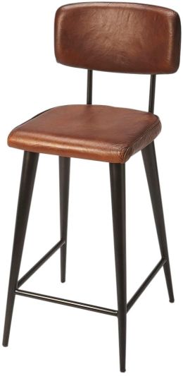 Counter Stool Distressed Brown Black Burnished Other Iron Leather Foam