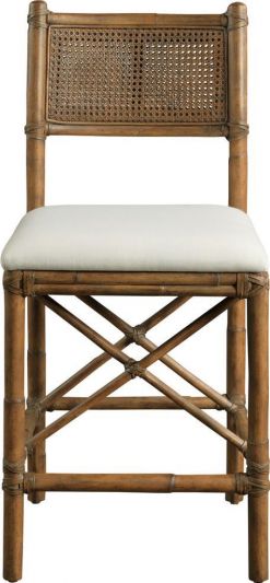 Counter Stool PORT ELIOT Transitional Chateau Cane Back Leather-Wrapped Rattan