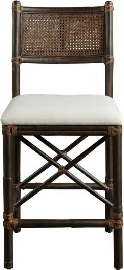 Counter Stool PORT ELIOT Transitional Espresso Brown Cane Back Leather-Wrapped
