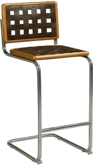 Counter Stool WOODBRIDGE REVIVAL Cantilever Frame Polished Nickel Top-Grain