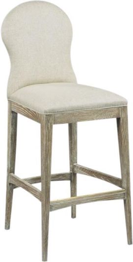 Counter Stool Woodbridge Oak Vintage Beige Linen Upholstered Curvy Back