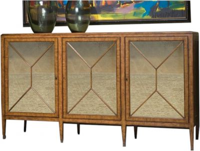 Credenza Port Eliot Regency Mahogany Crossband Antiqued Mirrored 3-Doors