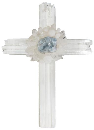 Cross JOHN-RICHARD Translucent Celestite Acrylic Selenite Quartz Crystal