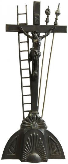 Crucifix Religious Art Deco 1920 French Spear Ladder Gray Black Metal Cross