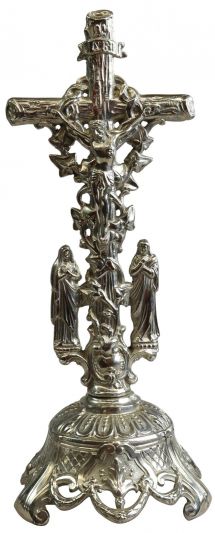 Crucifix Religious Jesus Crown Mary and John Silver Metal Antique French 1900