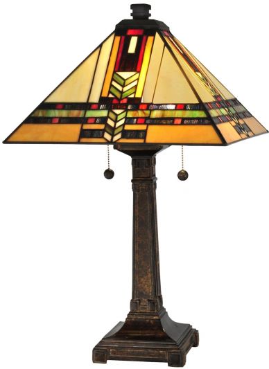 DALE TIFFANY PALO Table Lamp Mission 2-Light Fieldstone Stone Metal Brass