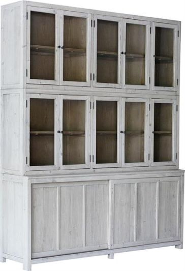Sideboard Hutch HALEY Sealed Light Warm Wash Washed Glass Door Panels Reclaimed