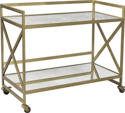Bar Cart COMBS Antique Brass Glass Shelf Iron Frame 2 -Shelf
