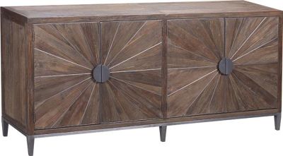 Sideboard RIKKU Natural Gunmetal Gray Iron Recycled Elm Reclaimed 2 -Shelf