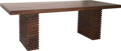 Dining Table FREDDIE Double Pedestal Medium Brown Sealed Reclaimed Mango