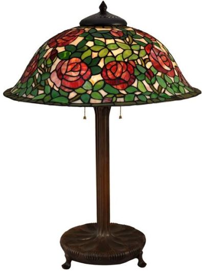 Table Lamp DALE TIFFANY Rose Bush 3-Light Antique Bronze Hand-Rolled Art Glass