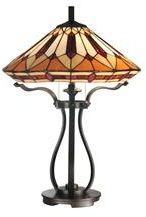 Dale Tiffany 2-Light Table Lamp, Brown/Amber Geometric Glass, Black Iron
