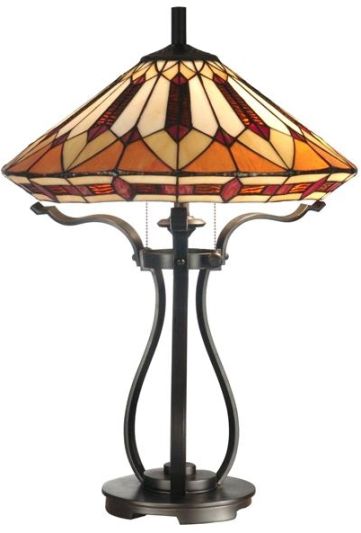 Dale Tiffany 2-Light Table Lamp, Brown/Amber Geometric Glass, Black Iron