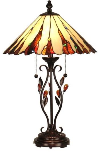 Dale Tiffany Ripley Lamp, Nature-Inspired Glass, 2-Lights, Antique Finish Brown/Beige