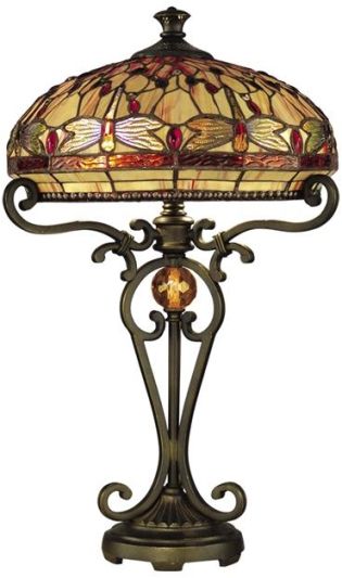 Dale Tiffany Dragonfly Table Lamp, Hand-Rolled Art Glass, Pull Chain