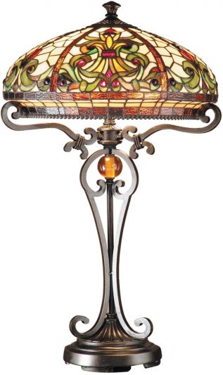 Dale Tiffany Boehme Table Lamp, Hand-Rolled Art Glass, Resin Base, Pull Chains