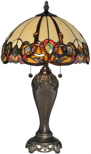 Dale Tiffany Northlake Table Lamp, Bronze Plated, Red/Amber Art Glass, 2 Lights
