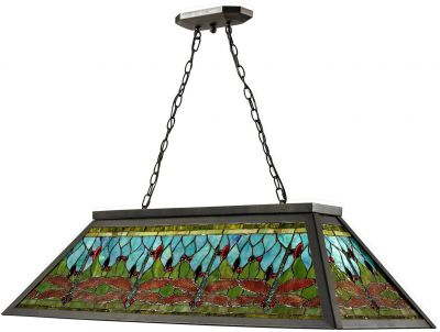 Dale Tiffany Pool Table Light Fixture, Dragonfly Glass Mosaic, Metal/Bronze