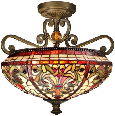 Dale Tiffany Rococo Light Semi-Flush Mount, Ornate Glass/Metal 2-Light