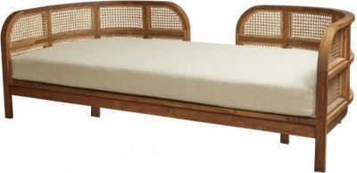 Day Bed Chestnut Alabaster White Recycled Teak Cane Reclaimed Rattan